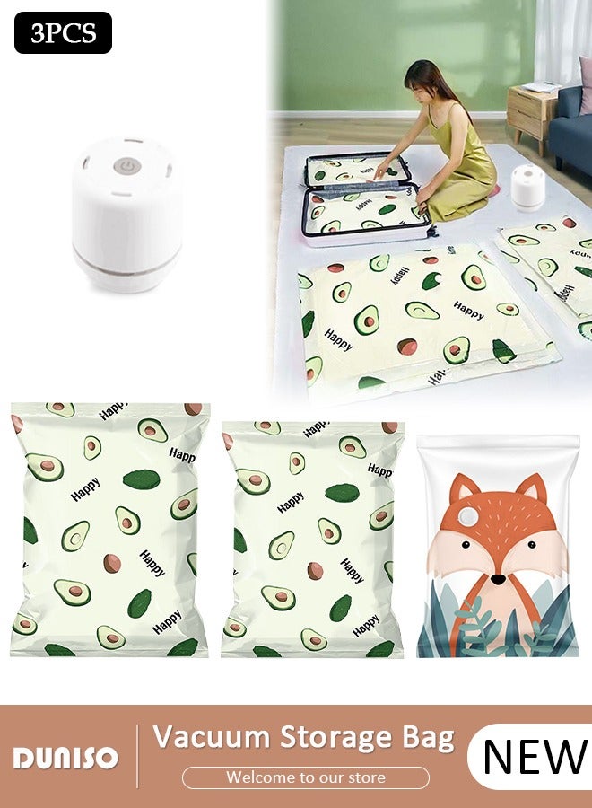 DUNISO Combo Vacuum Storage Bag with Electric Pump, 3 Pack((1 Large + 1Medium + 1 Small) of Reusable Compression Bags, Double Zip Seal Special-Grip Clip,Travel Vacuum Sealer Bags, Space Saver Bags for Clothes, Mattress, Blanket, Pillows, Compression  - Image 1