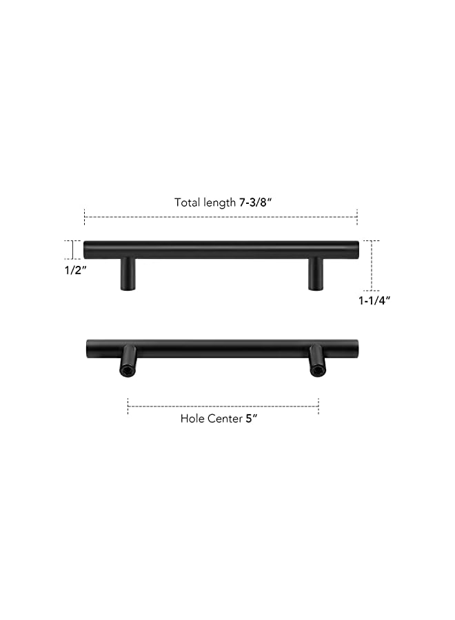 PROMASS بروماس 10 عبوة مقبض خزانة أسود غير لامع من الفولاذ المقاوم للصدأ بطول 7-3/8 بوصة مقبض درج أسود غير لامع بمركز ثقب 5 بوصة مقبض درج مطبخ - Image 3