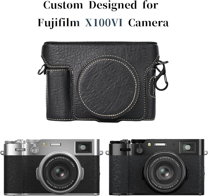 Rieibi X100VI Retro Leather Case for Fujifilm X100VI Digital Camera  Protective With Strap and Grip  Black - Image 2