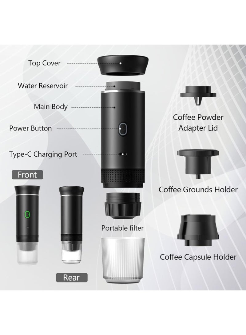 Portable Coffee Maker 3-in-1 Travel Espresso Machine  Compatible with Small and Large Capsules Ground Coffee  50 Brews Per Charge  Ideal for Camping  Travel  Office and Home - Image 4