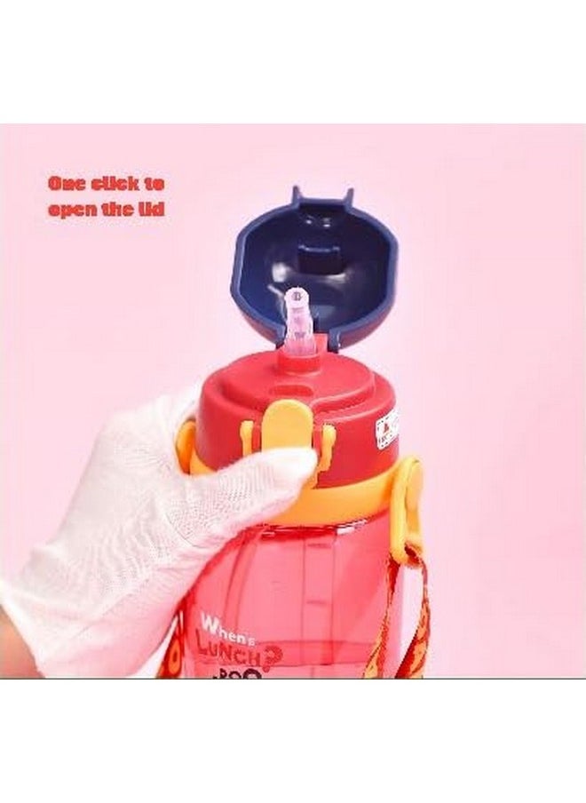 TEMSON - TEMSON 600 ML Dinosaur Character Water Bottle With Straw & Strap For Kids - Anti-leak Water Bottle For Kids. (PLJ-517-600)(Red) - Image 1