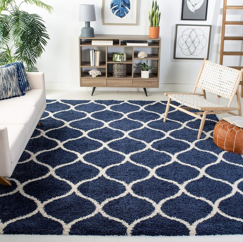 imsid Shaggy Floor Carpets for Living Room, Elegant Bed Side Runner, Modern Carpets for Bedroom, Drawing Room,Carpets for Living Room Etc.Color-Blue and Ivory Size 4x6 feet - Image 1