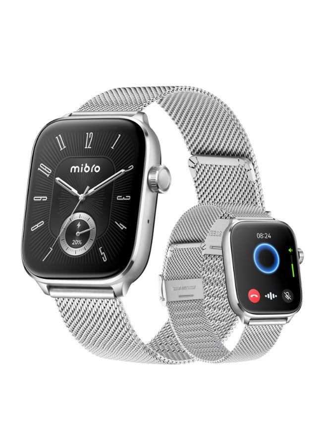Mibro Watch Fit AMOLED Smart Watch 1.75” GPS & Bluetooth Calling, 150+ Sports Modes, 5ATM Waterproof, AI Assistant, Aluminum Body, Milanese Strap – Silver - Image 2