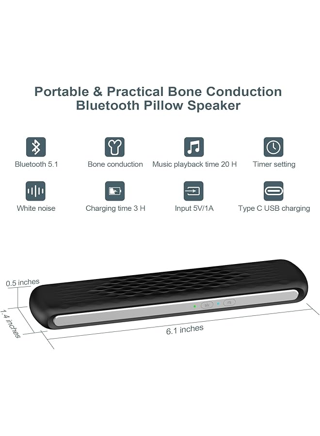 erorex Pillow Speaker Bone Conduction Stereo Mini Portable Bluetooth Sleep Stereo Portable Pillow Speaker Insomnia White Noise Machine For Deep Sleeping Side Sleepers Black  - Image 2