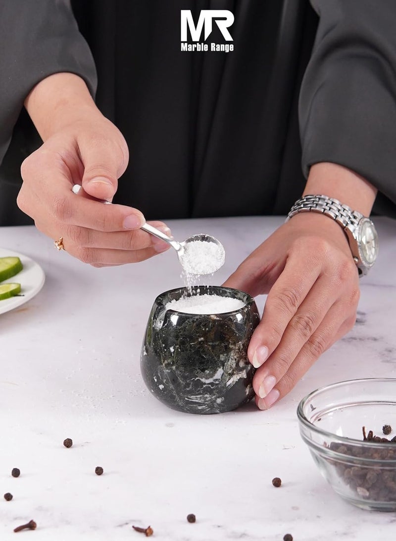 MARBLE RANGE Marble Salt Cellar with Lid 3.5 Inch handmade Black Natural Stone Salt Jar for Kitchen, Herb & Spice Storage Container, Countertop Sugar Bowl, Elegant Marble Canister  - Image 2