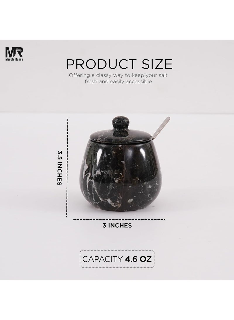 MARBLE RANGE Marble Salt Cellar with Lid 3.5 Inch handmade Black Natural Stone Salt Jar for Kitchen, Herb & Spice Storage Container, Countertop Sugar Bowl, Elegant Marble Canister  - Image 3