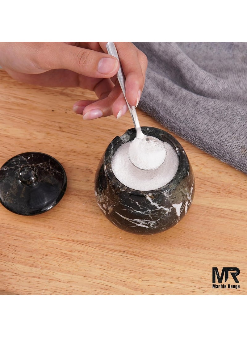 MARBLE RANGE Marble Salt Cellar with Lid 3.5 Inch handmade Black Natural Stone Salt Jar for Kitchen, Herb & Spice Storage Container, Countertop Sugar Bowl, Elegant Marble Canister  - Image 4