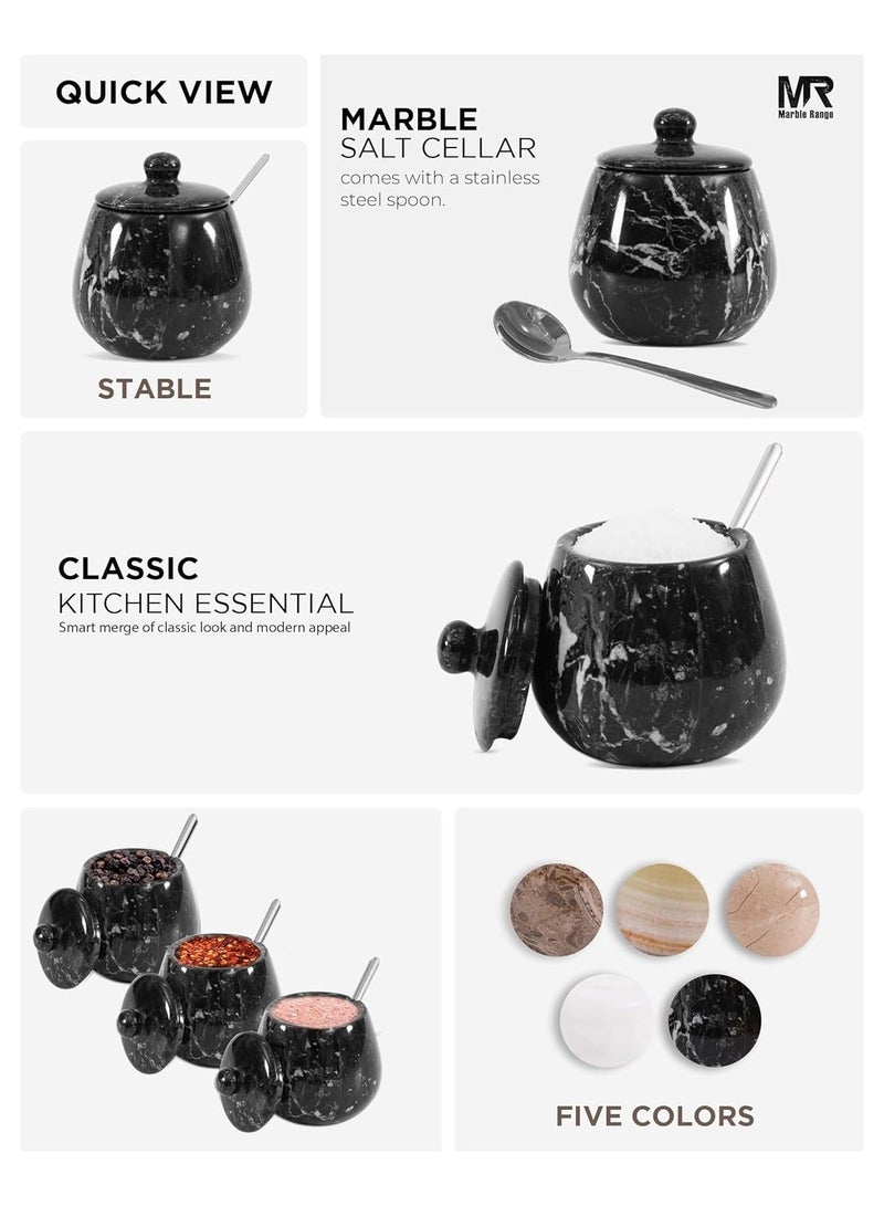MARBLE RANGE Marble Salt Cellar with Lid 3.5 Inch handmade Black Natural Stone Salt Jar for Kitchen, Herb & Spice Storage Container, Countertop Sugar Bowl, Elegant Marble Canister  - Image 5