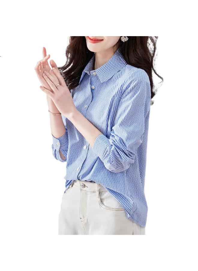 dme "Workplace Art Collector" Spring/Autumn Breathable Simple Lapel Shirt Long Sleeve Fitted Blouse Women'S Top - Image 1