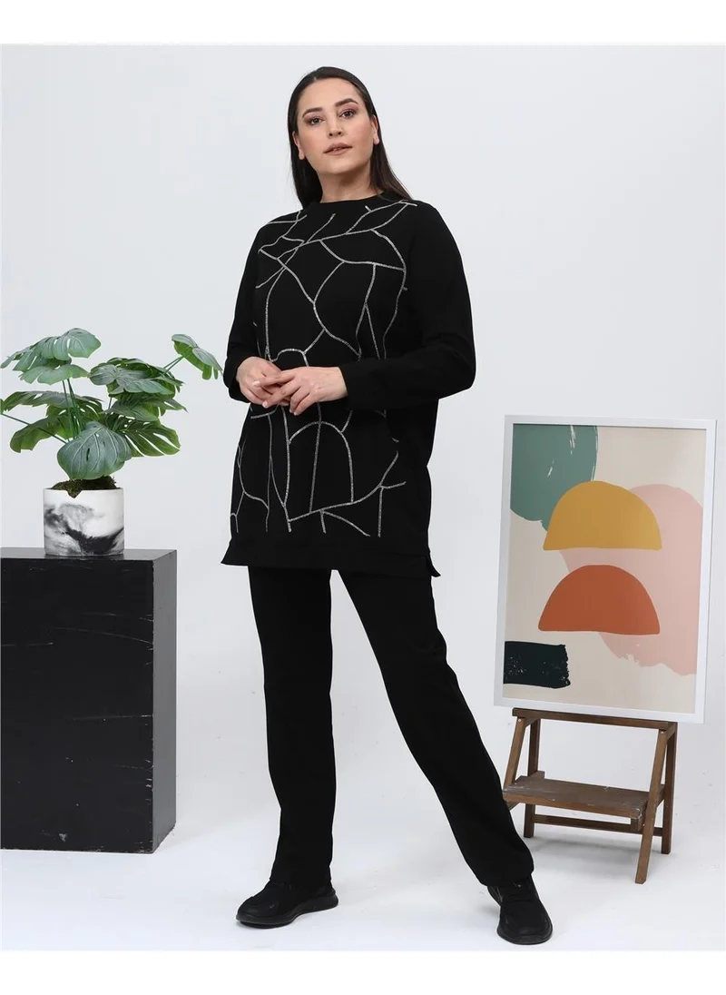 Bwest Payidar Stone Printed Large Size Double Tracksuit Sports Set - 12005 - Black