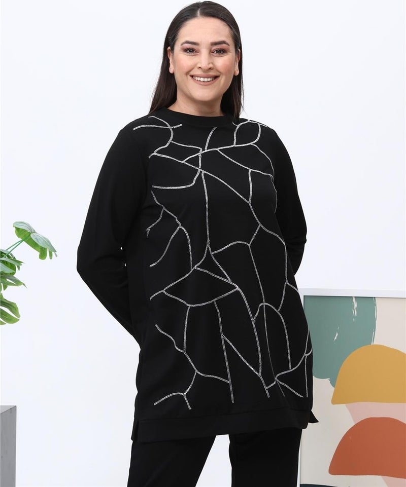 Bwest Payidar Stone Printed Large Size Double Tracksuit Sports Set - 12005 - Black - Image 3