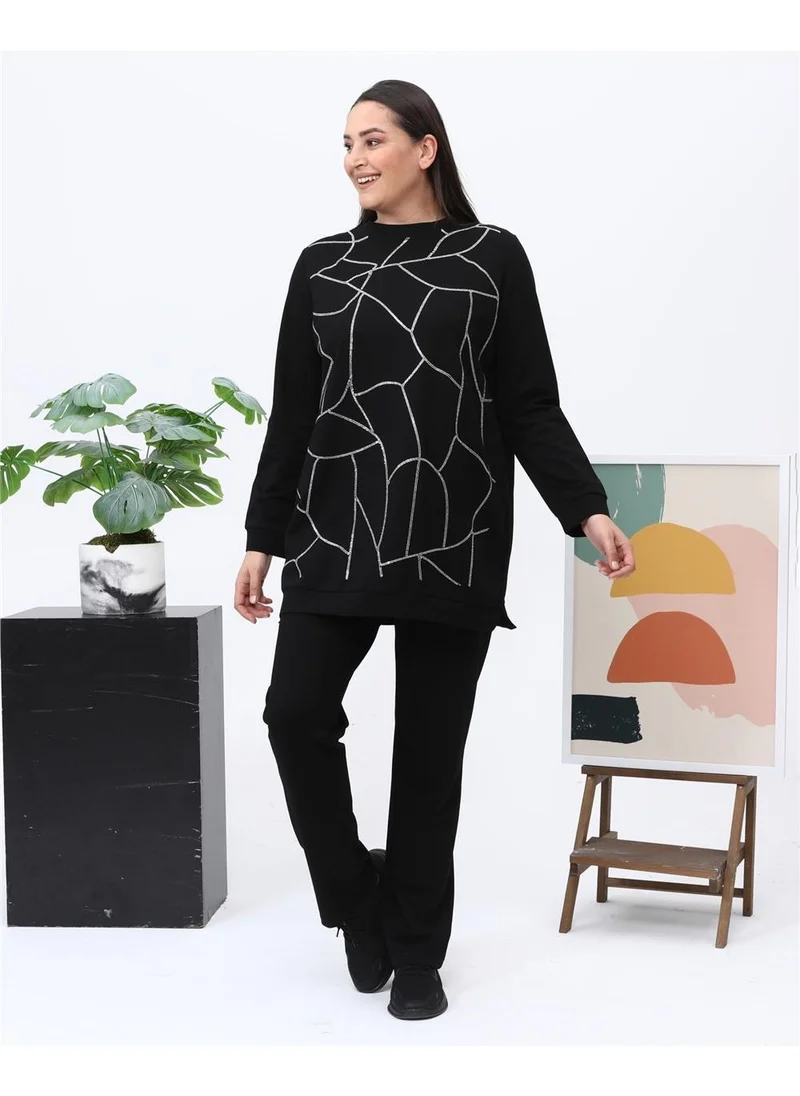 Bwest Payidar Stone Printed Large Size Double Tracksuit Sports Set - 12005 - Black