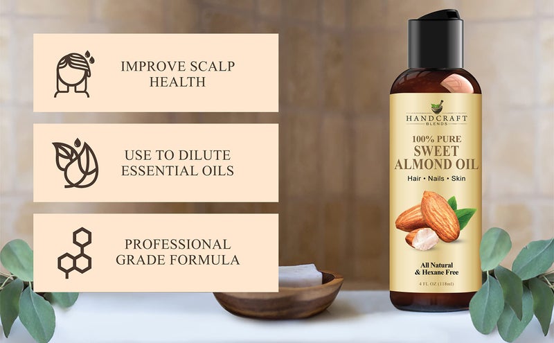 Handcraft Blends Sweet Almond Oil - 4 Fl Oz - 100% Pure and Natural - Premium Grade Carrier Oil for Skin and Hair - Hair and Body - Massage - Hexane-Free - Image 3