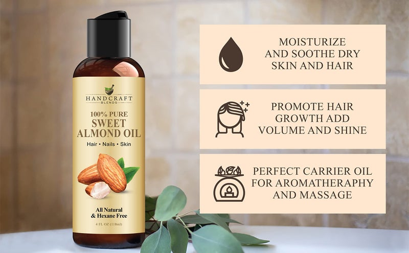 Handcraft Blends Sweet Almond Oil - 4 Fl Oz - 100% Pure and Natural - Premium Grade Carrier Oil for Skin and Hair - Hair and Body - Massage - Hexane-Free - Image 2
