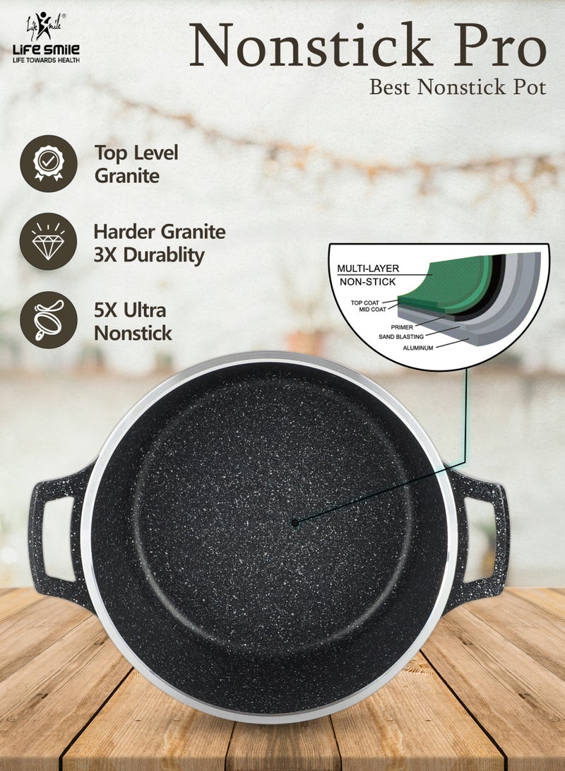 Life Smile Nonstick Cookware Set 17 pcs Cookwares-Energy Saver Bottom-Granite Coating  20cm(2.3 L)/24cm(4.1 L)/28cm (6.9 L)/ 32cm (9.5 L)Casserole with Lid, 28cmx4.4L Shallow pot with Lid & 6pcs Spoon set with Stand - Image 3