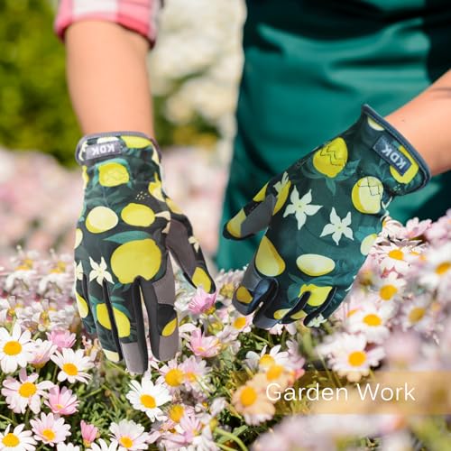 KDK Gardening Gloves for Women, Flexible Breathable Garden Gloves, Leather Working Gloves for Weeding, Digging and Pruning (M-Lemon) - Image 2