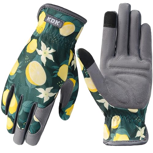 KDK Gardening Gloves for Women, Flexible Breathable Garden Gloves, Leather Working Gloves for Weeding, Digging and Pruning (M-Lemon) - Image 1