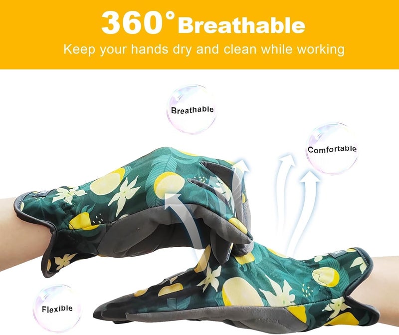 KDK Gardening Gloves for Women, Flexible Breathable Garden Gloves, Leather Working Gloves for Weeding, Digging and Pruning (M-Lemon) - Image 4