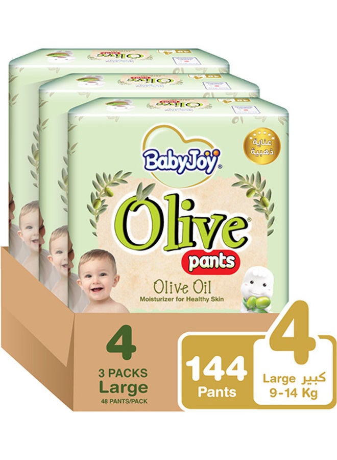 BabyJoy Olive Pants, Size 4, Large, 9-14 Kg, Mega Box, 144 Diapers Pack Of 3