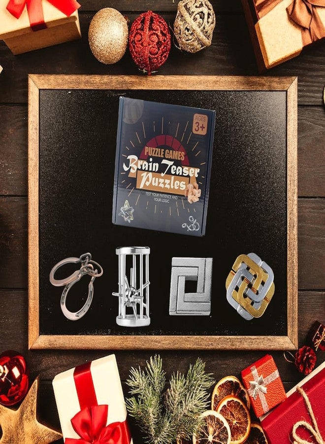 VALUEVIBES Brain Teaser Metal Puzzle Set - 3D Interlocking Metal Cast Mind Games for Adults & Kids (4 Piece Set (A)) - Image 2