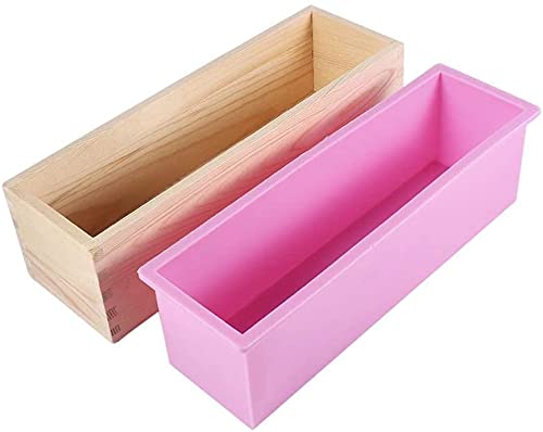 PYRAMIDX Silicone soap molds,Wooden Rectangle Silicone Mould for Making Supplies,Making Soap, Candles and Cakes Random Colour, 29 x 8 x 7 Cm, for 1.5 KG, Multicolour - Image 1