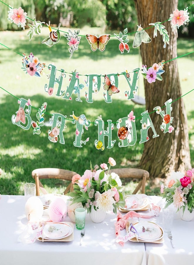 Easy Joy Butterfly Happy Birthday Banner Sage Green Spring Summer Party Banner Flower Butterfly Birthday Party Decorations Pre-Strung - Image 5