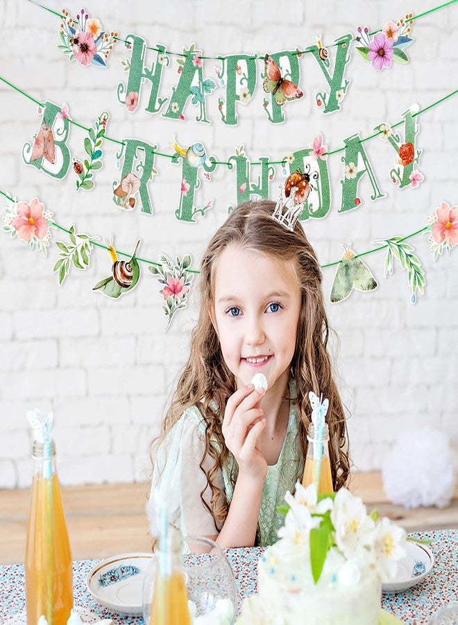 Easy Joy Butterfly Happy Birthday Banner Sage Green Spring Summer Party Banner Flower Butterfly Birthday Party Decorations Pre-Strung - Image 4