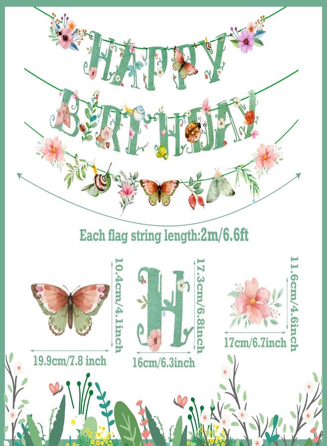 Easy Joy Butterfly Happy Birthday Banner Sage Green Spring Summer Party Banner Flower Butterfly Birthday Party Decorations Pre-Strung - Image 2
