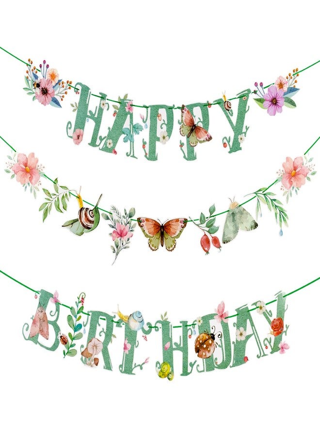 Easy Joy Butterfly Happy Birthday Banner Sage Green Spring Summer Party Banner Flower Butterfly Birthday Party Decorations Pre-Strung - Image 1