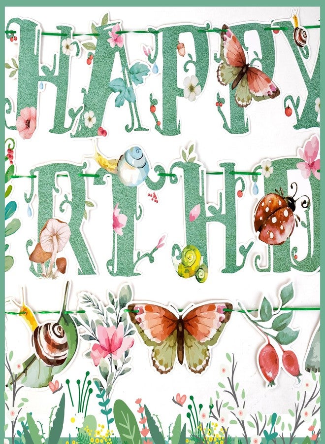 Easy Joy Butterfly Happy Birthday Banner Sage Green Spring Summer Party Banner Flower Butterfly Birthday Party Decorations Pre-Strung - Image 3