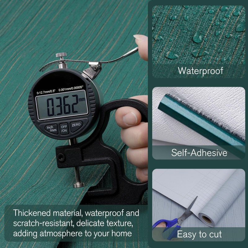 Qianglive Teal Green Grasscloth Peel and Stick Wallpaper Texture Contact Paper 15.7"x120" Vintage Wallpaper Removable Waterproof Wall Paper for Room Walls Cabinets Furniture Drawers Desk - Image 3