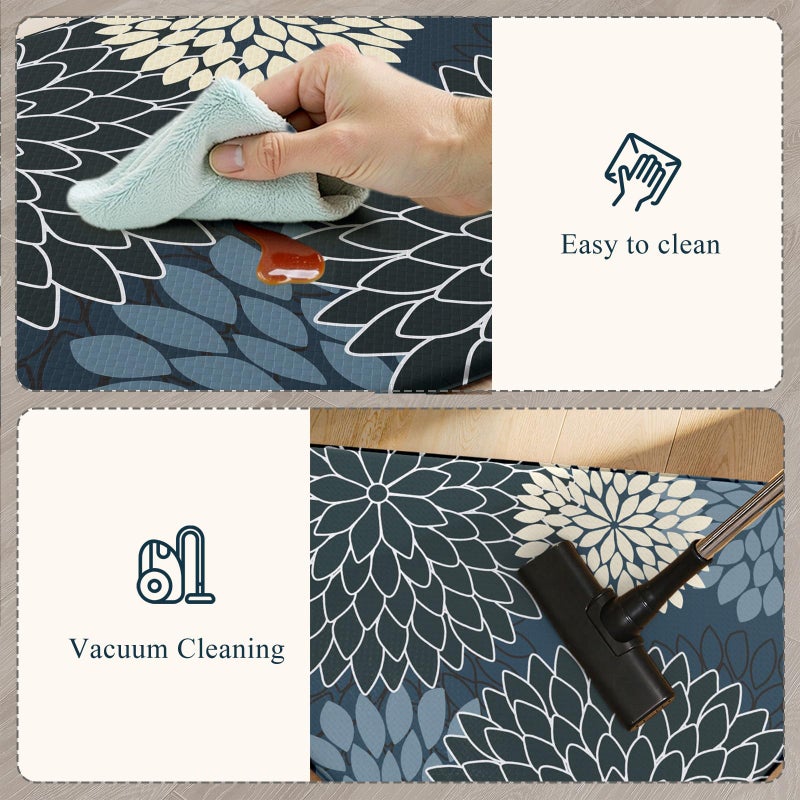 KIMODE Half Circle Kitchen Mats for Floor Cushioned Anti Fatigue,Semi Round Floral Boho Kitchen Rug Non Slip,Waterproof Kitchen Carpet Decor for Sink Laundry Bathroom,Blue Multi - Image 4