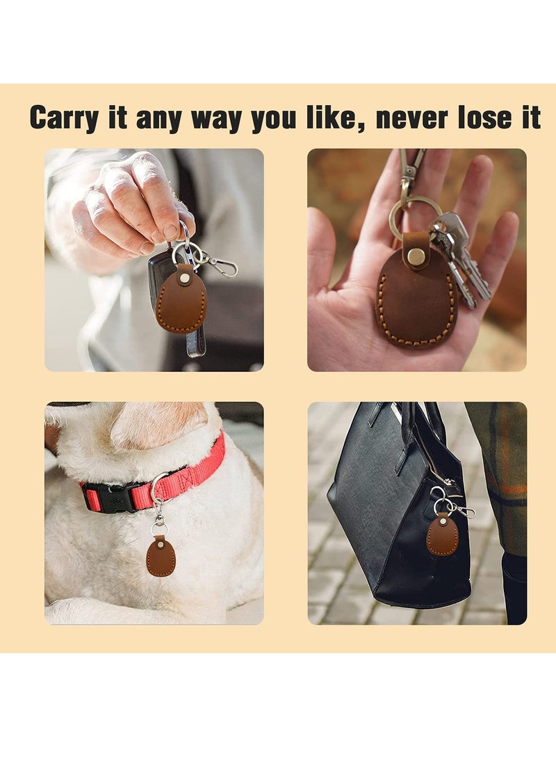 Handmade Genuine Leather Keychain Holder for AirTags 2021 Portable Full Coverage Protective Case in Brown - Image 4