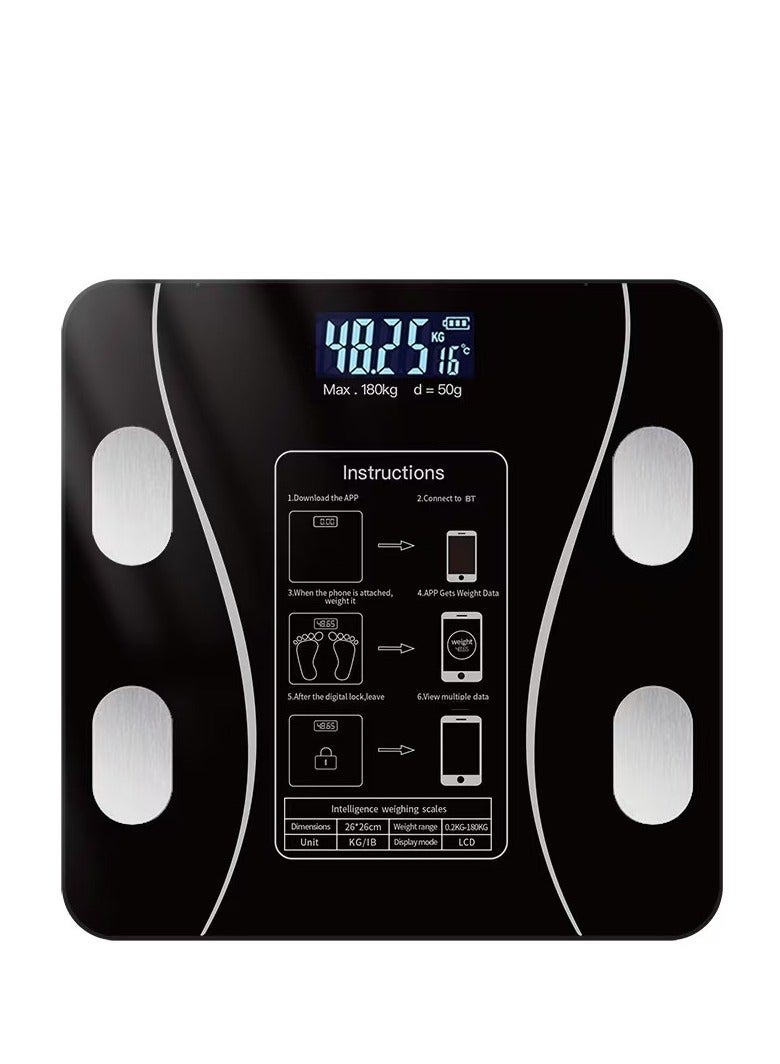Generic Smart Bluetooth Body Fat Scale in Black, Digital Weight Scale with APP Sync - 50g High Precision, Measures 13+ Body Metrics (Body Fat, BMI, Muscle), 180kg Capacity, CESS Certified for Family Use  - Image 1