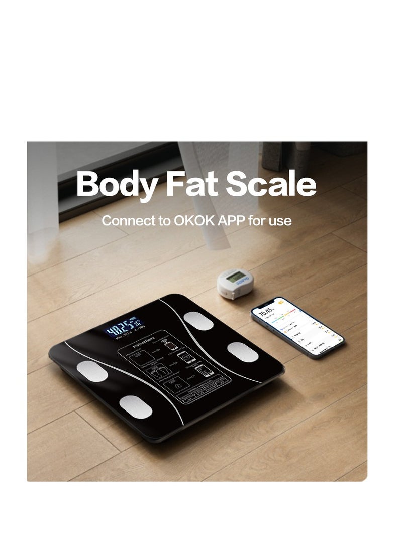 Generic Smart Bluetooth Body Fat Scale in Black, Digital Weight Scale with APP Sync - 50g High Precision, Measures 13+ Body Metrics (Body Fat, BMI, Muscle), 180kg Capacity, CESS Certified for Family Use  - Image 2