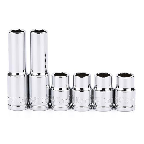 MIXPOWER 6PCS 38Drive 10mm DeepShallow Socket CRV Metric Mirror Finish 6 Point 12 Point