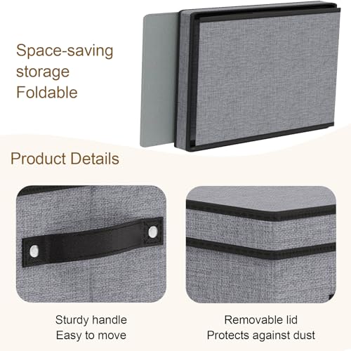 YheenLf Fabric Storage Boxes, 7.1 x 9.1 x 13 Inch Baskets for Shelves with Lids, Wardrobe Organiser with Handles, Decorative Linen Closet Organizer Bins, Gray, 1 Pack - Image 5