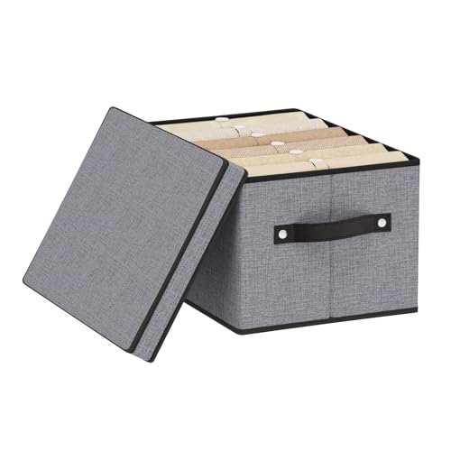YheenLf Fabric Storage Boxes, 7.1 x 9.1 x 13 Inch Baskets for Shelves with Lids, Wardrobe Organiser with Handles, Decorative Linen Closet Organizer Bins, Gray, 1 Pack - Image 1