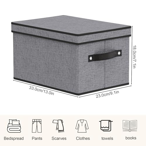 YheenLf Fabric Storage Boxes, 7.1 x 9.1 x 13 Inch Baskets for Shelves with Lids, Wardrobe Organiser with Handles, Decorative Linen Closet Organizer Bins, Gray, 1 Pack - Image 4