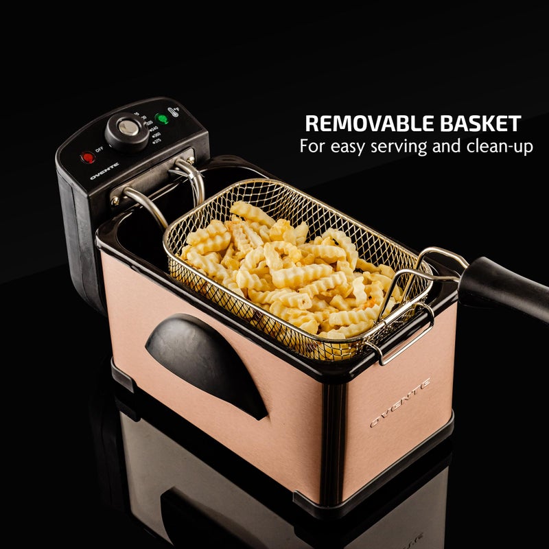 OVENTE Electric Deep Fryer 2L Capacity, Lid with Viewing Window, Adjustable Temperature, Removable Frying Basket & Cool Touch Handle, 1500W Power, Easy to Clean Stainless Steel Body, Copper FDM2201CO - Image 5