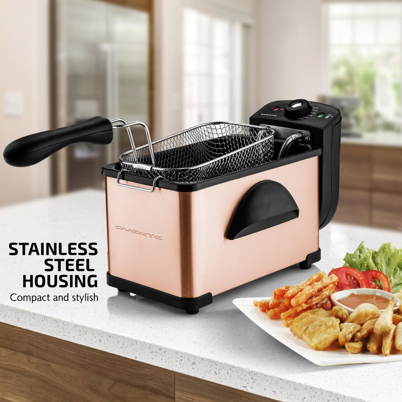 OVENTE Electric Deep Fryer 2L Capacity, Lid with Viewing Window, Adjustable Temperature, Removable Frying Basket & Cool Touch Handle, 1500W Power, Easy to Clean Stainless Steel Body, Copper FDM2201CO - Image 4