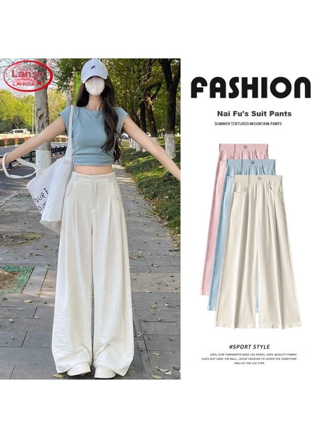LANG SHA Langsha Women's Wide Leg Pants Summer New High Waist Slimming Loose Feeling Ice Silk Casual Yamamoto Pants - Image 1