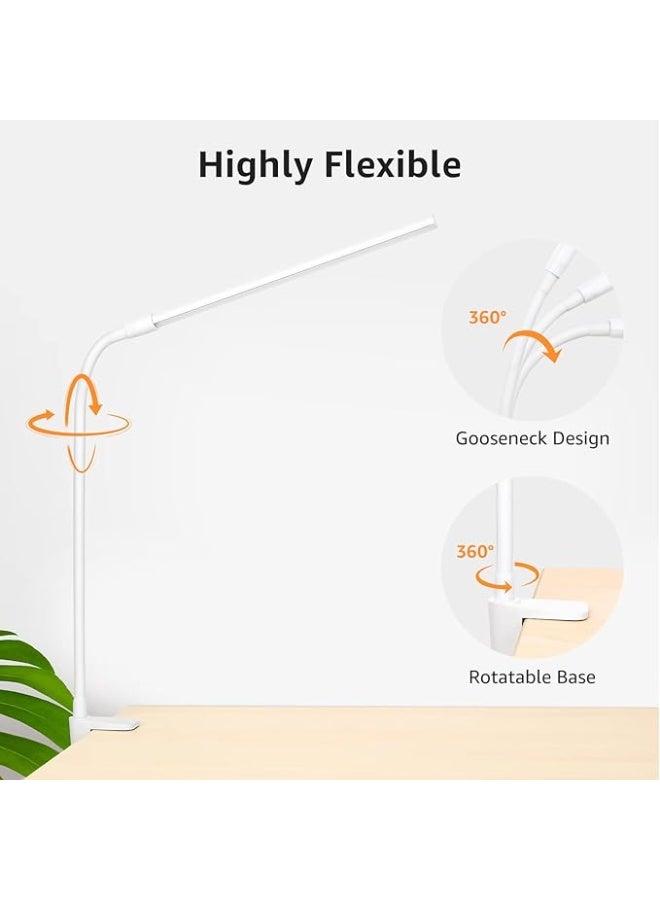 Lepro Desk Lamp Clip on Desk Lamp, Adjustable Flexible, Warm white Natural white and Cool white light, 460 lumens, 10 Brightness, Dimmable USB Clamp Lamp, reading lamp, study lamp for students, White - Image 2