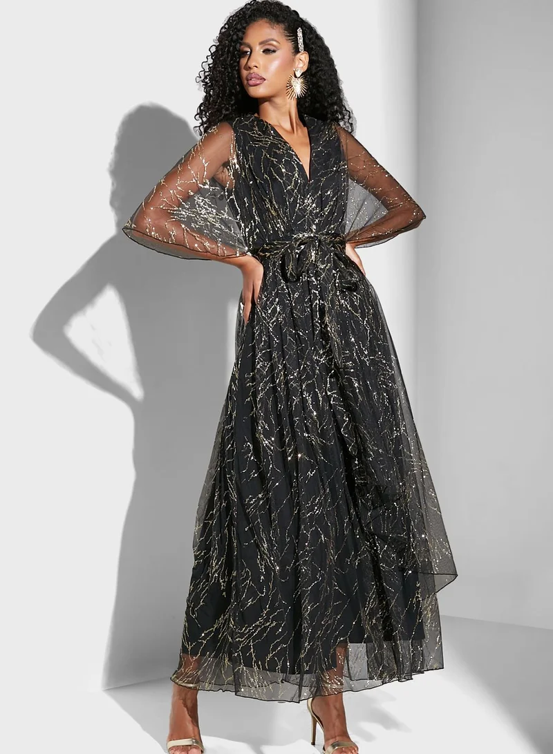 Namshi x Renee Farah Asymmetrical Hem Shimmer Dress