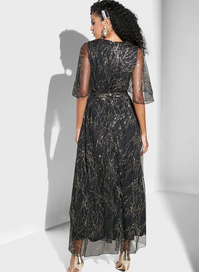 Namshi x Renee Farah Asymmetrical Hem Shimmer Dress