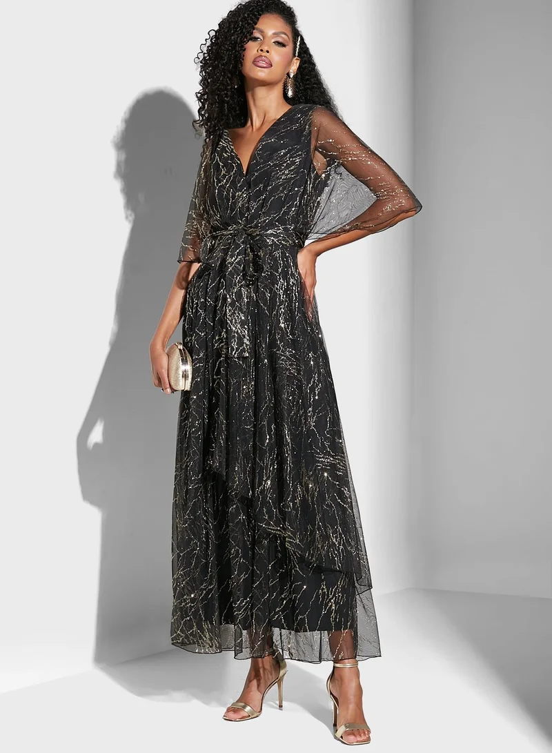 Namshi x Renee Farah Asymmetrical Hem Shimmer Dress