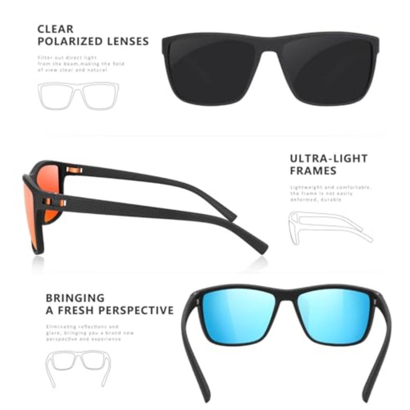 Square Polarized Sunglasses for Men and Women Lightweight Frame Sun Glasses with UV Protection - Image 3