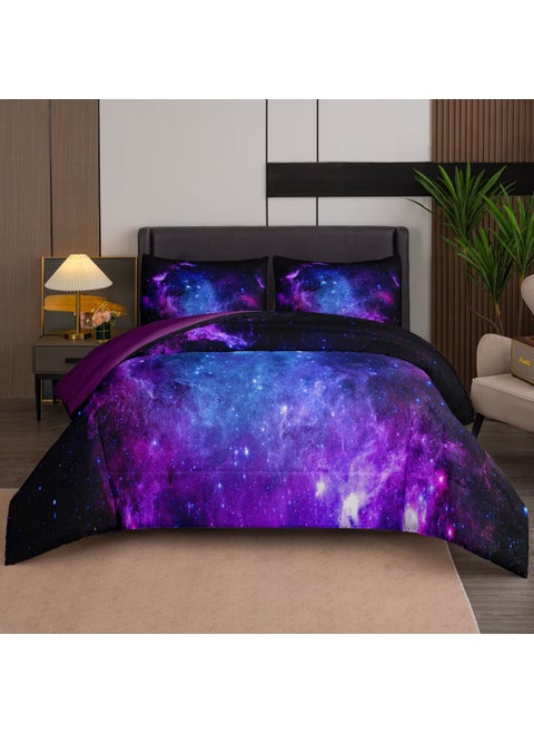 NINENINE Galaxy Comforter Girls Twin Bedding Sets Purple Comforter Set Bed in a Bag Twin Space Bedding Set with 1 Comforter 1Pillowcase