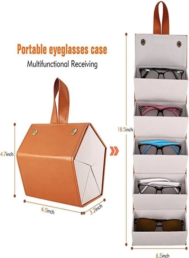 Sunglasses Organizer Travel Case, 5 Slots Portable Foldable Eyewear Glasses Storage Box, Glasses Display Holder, Leather Multiple Glasses Storage Case, Keep Glasses Organised at Home Travel - Image 2