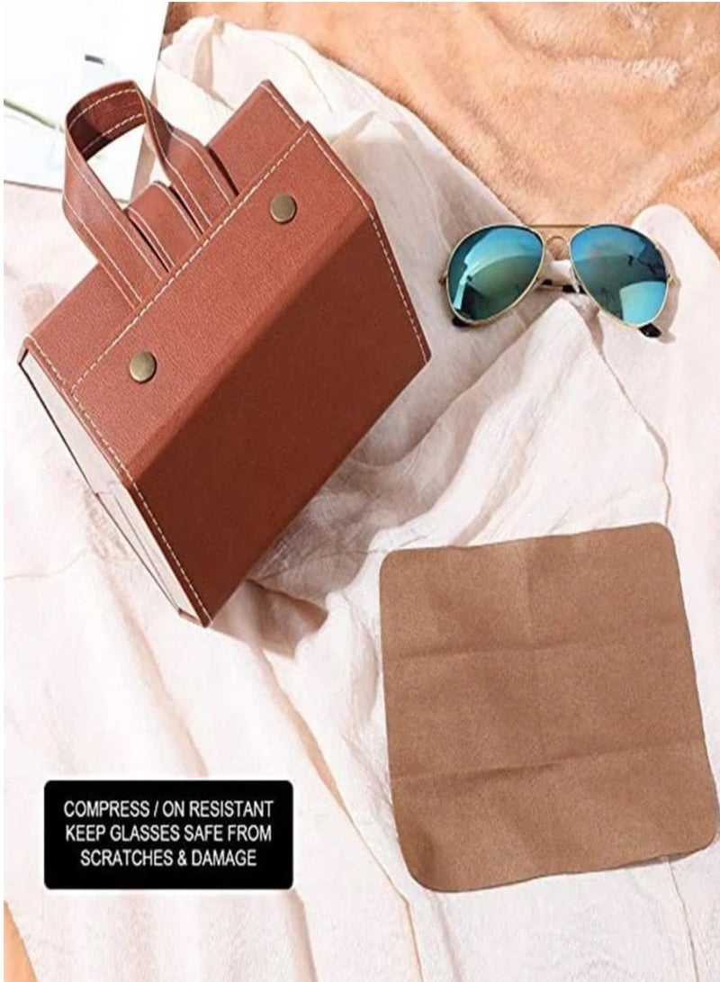 Sunglasses Organizer Travel Case, 5 Slots Portable Foldable Eyewear Glasses Storage Box, Glasses Display Holder, Leather Multiple Glasses Storage Case, Keep Glasses Organised at Home Travel - Image 5